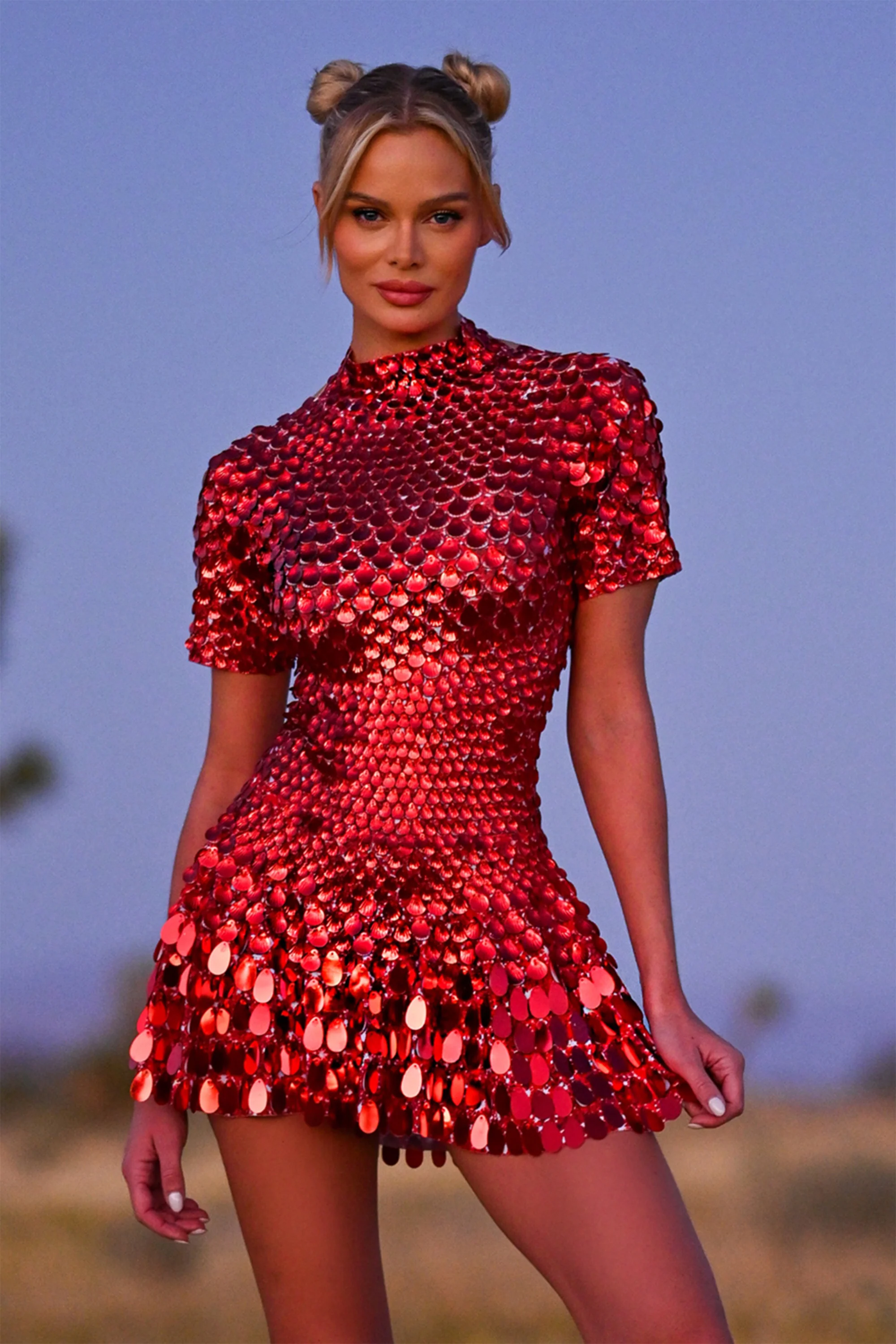 Melanie metallic party dress red