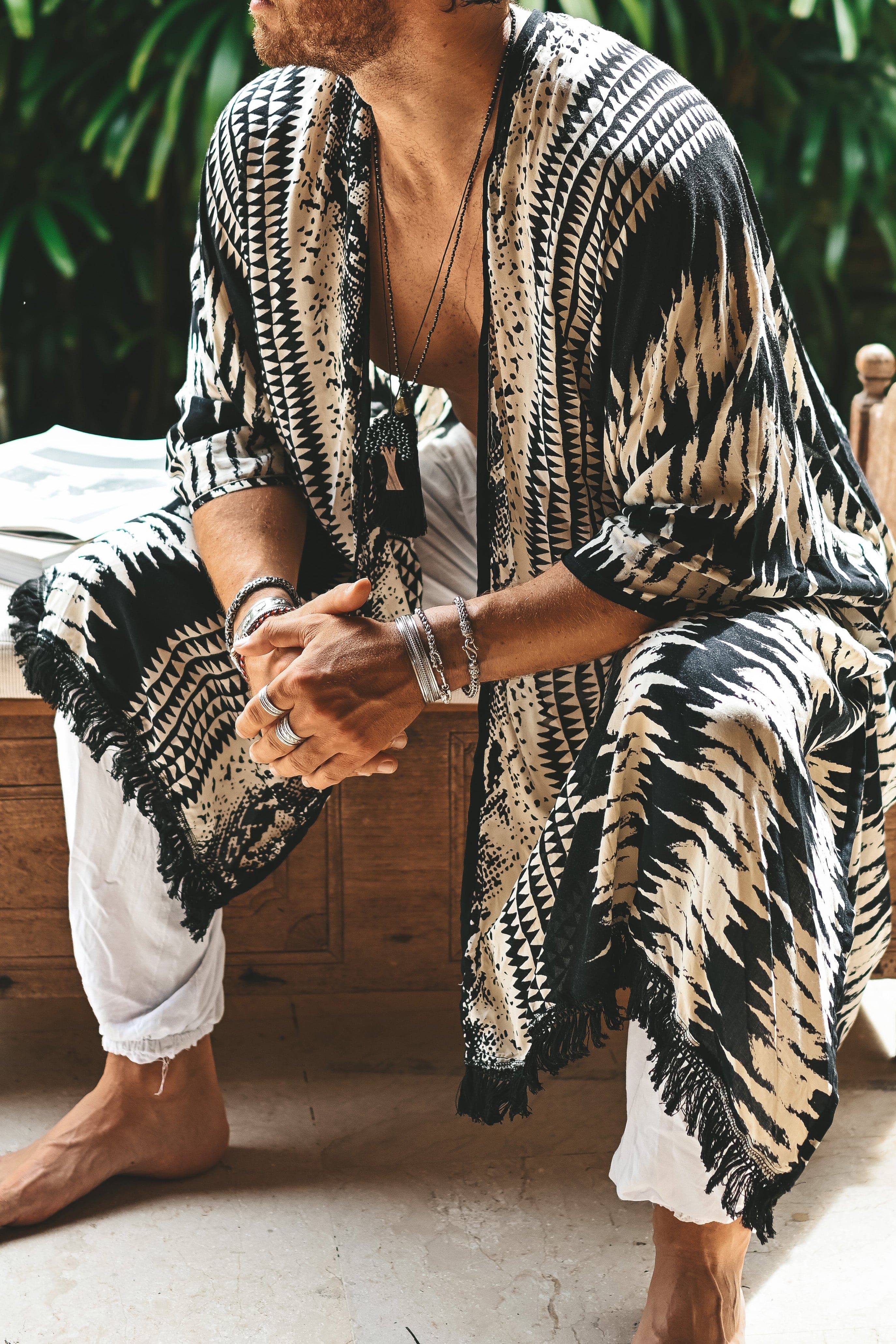 The Amondari Fringe Kimono Black